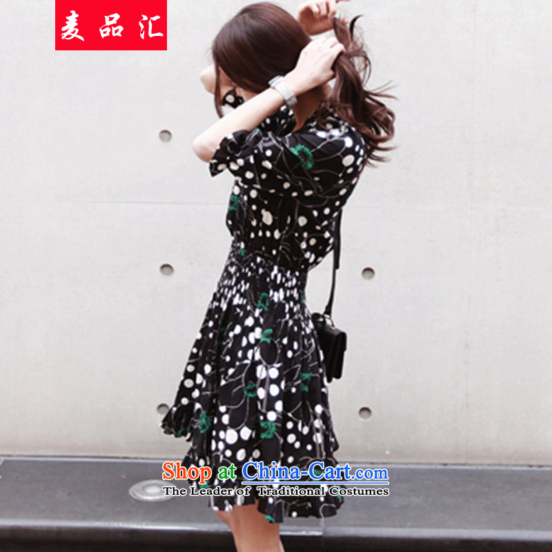 Mr Hui 2015 summer products new Korean Version to increase women's code thick sister Foutune of video thin short-sleeved stamp chiffon dresses 5150 Black XXL, stamp products by Mr shopping on the Internet has been pressed.