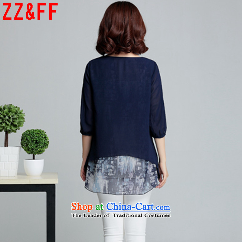 2015 Summer Zz&ff new larger women in long chiffon shirt girls     7 small shirt-sleeves blouse female XFS949 stamp dark blue M,ZZ&FF,,, shopping on the Internet