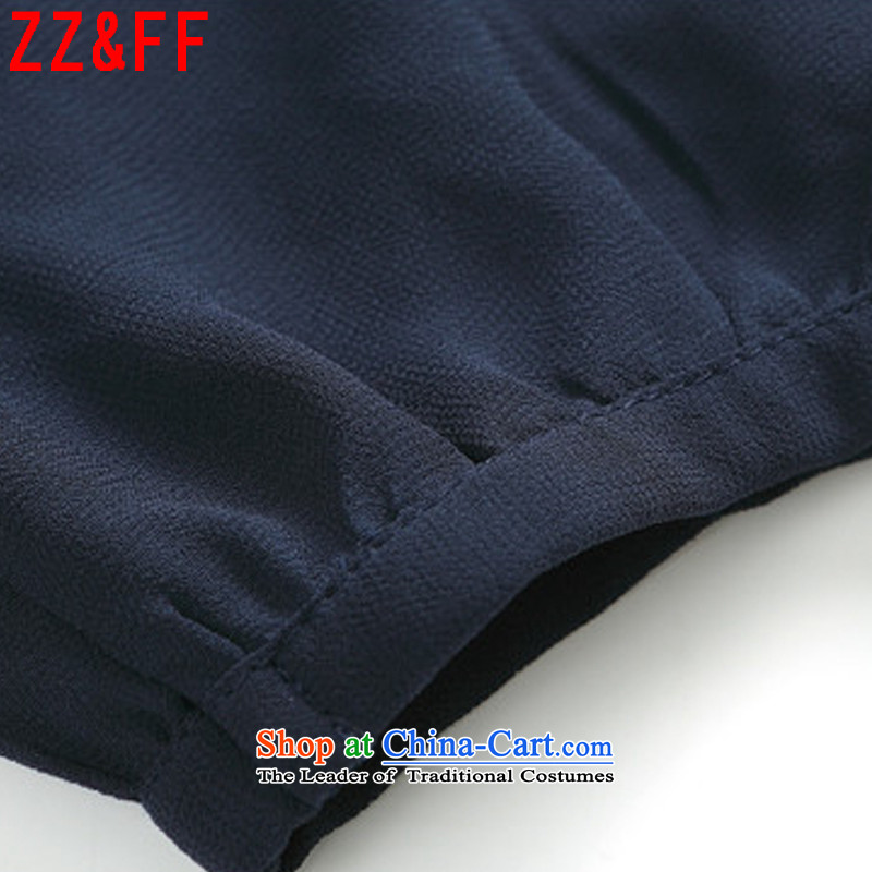 2015 Summer Zz&ff new larger women in long chiffon shirt girls     7 small shirt-sleeves blouse female XFS949 stamp dark blue M,ZZ&FF,,, shopping on the Internet