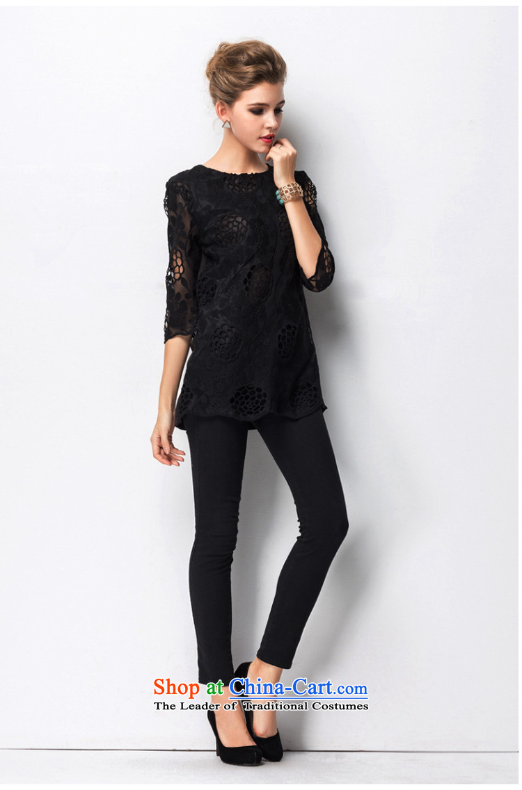 Rui Mei to to increase women's code 2015 Summer new middle-aged moms video thin engraving lace hook in flower-sleeved T-shirt female jacket J1323 black XXL picture, prices, brand platters! The elections are supplied in the national character of distribution, so action, buy now enjoy more preferential! As soon as possible.