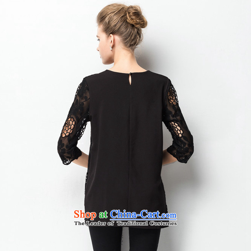 Rui Mei to to increase women's code 2015 Summer new middle-aged moms video thin engraving lace hook in flower-sleeved T-shirt female jacket , black XXL, J1323 US stock (RIUMILVE) , , , shopping on the Internet