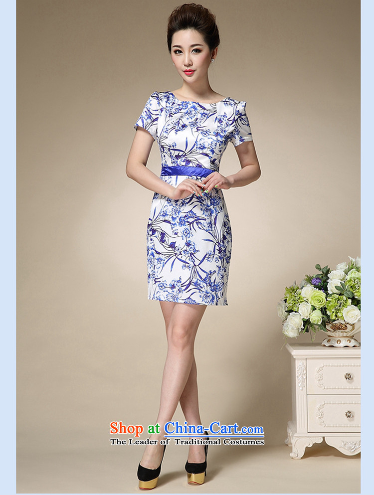 About the  2015 Sau San Ha Phi skirt dresses female porcelain stamp Foutune of graphics load step mother thin apron skirt D7004 short-sleeved blue M picture, prices, brand platters! The elections are supplied in the national character of distribution, so action, buy now enjoy more preferential! As soon as possible.