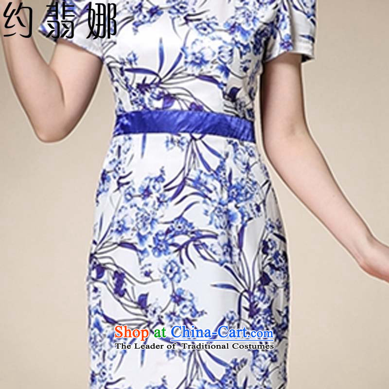 About the  2015 Sau San Ha Phi skirt dresses female porcelain stamp Foutune of graphics load step mother thin apron skirt D7004 short-sleeved blue M, about the Cerretani Firenze shopping on the Internet has been pressed.