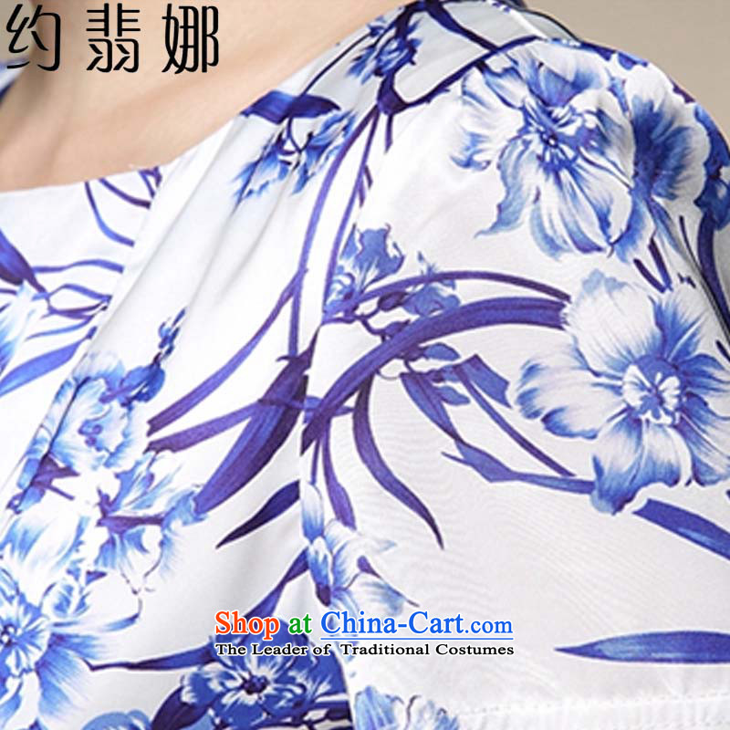 About the  2015 Sau San Ha Phi skirt dresses female porcelain stamp Foutune of graphics load step mother thin apron skirt D7004 short-sleeved blue M, about the Cerretani Firenze shopping on the Internet has been pressed.