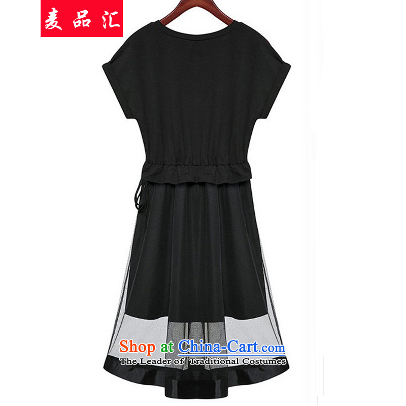 Mr Hui 2015 ultra large No. Code women's dresses thick mm summer new OSCE loose video thin root yarn stitching leave two long skirt 0831 Black 5XL recommendations 176-190, Mr Hui has been pressed, online shopping