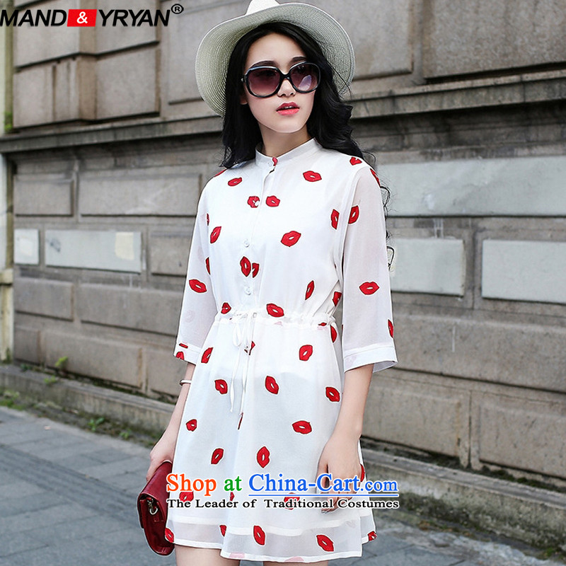 Mantile tu 2015 new larger women's summer to intensify the red lips embroidery in cuff chiffon dresses Sau San video thin wild forming the skirt around 922.747 XXXXXL180-200 /MDRZ1783 white, mantile mandyryan Eun () , , , shopping on the Internet