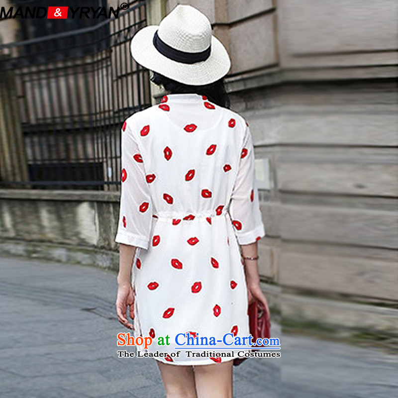 Mantile tu 2015 new larger women's summer to intensify the red lips embroidery in cuff chiffon dresses Sau San video thin wild forming the skirt around 922.747 XXXXXL180-200 /MDRZ1783 white, mantile mandyryan Eun () , , , shopping on the Internet