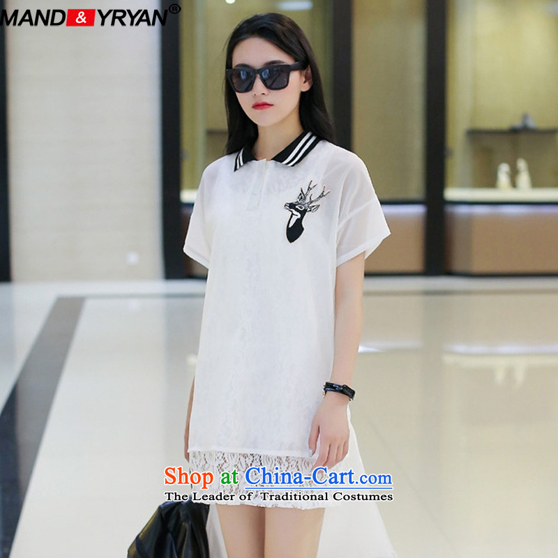 Mantile tu 2015 new MM thick larger female Summer Snow woven shirts long short-sleeved front stub long after loose white t-shirt, around 922.747 XXXXXL180-200 /MDRZ1781 mantile mandyryan Eun () , , , shopping on the Internet