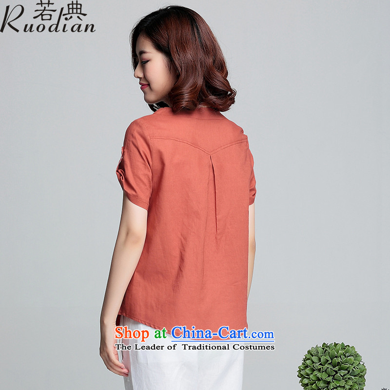 If code thick mm summer to xl female cotton linen clothes thick short-sleeved shirt Ms. sister red-orange 4XL, if code (ruodian) , , , shopping on the Internet