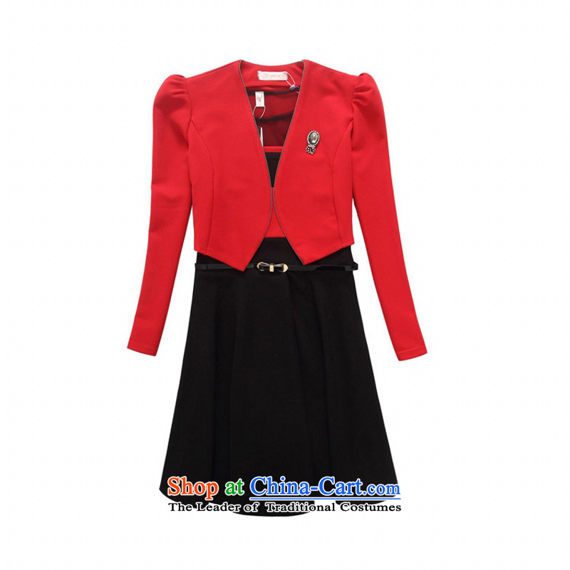 C.o.d. Package Mail 2015 stylish shirt + red petticoat pure minus age long-sleeved video thin two skirt piece dresses larger dress pack (Addition of diamond ornaments) black waistcoat + red petticoat M land still El Yi shopping on the Internet has been pr