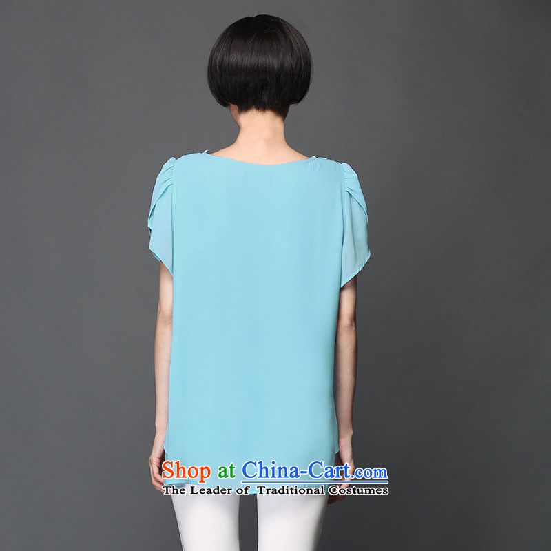 So clearly to xl women 2015 Spring/Summer Load Korean thick MM stylish and simple short-sleeved T-shirt chiffon embroidery T-shirt 1314 Royal Blue large XXL around 922.747, of 140 staff (smeilovly) , , , shopping on the Internet