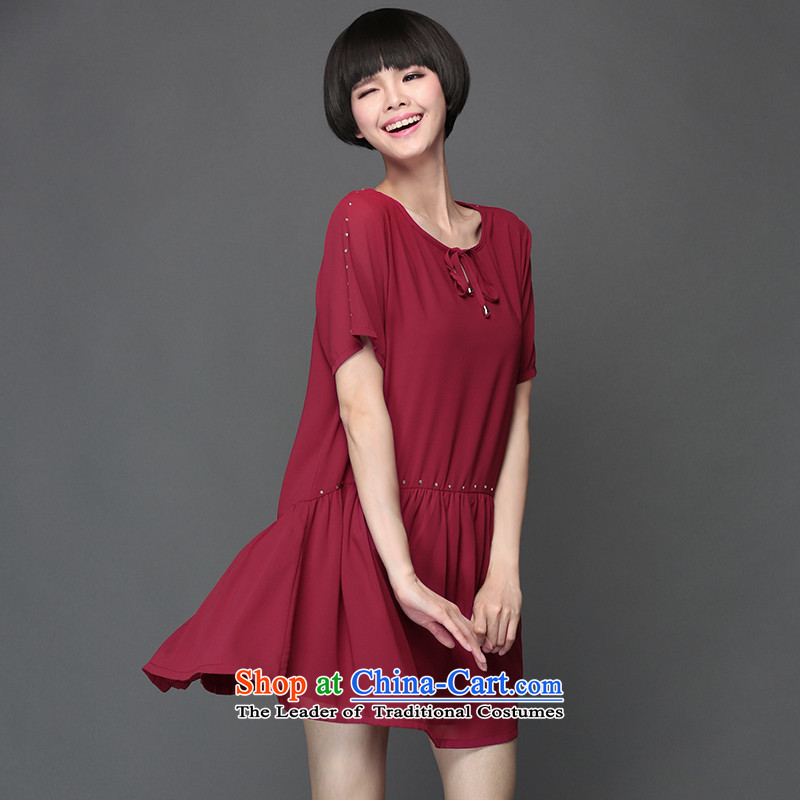 Improving access of 2015 Summer Korean New larger female thick MM stylish ironing drill chiffon skirt thick solid color graphics relaxd sister thin dresses 2801 wine red XXL, MUFUNA improving access () , , , shopping on the Internet