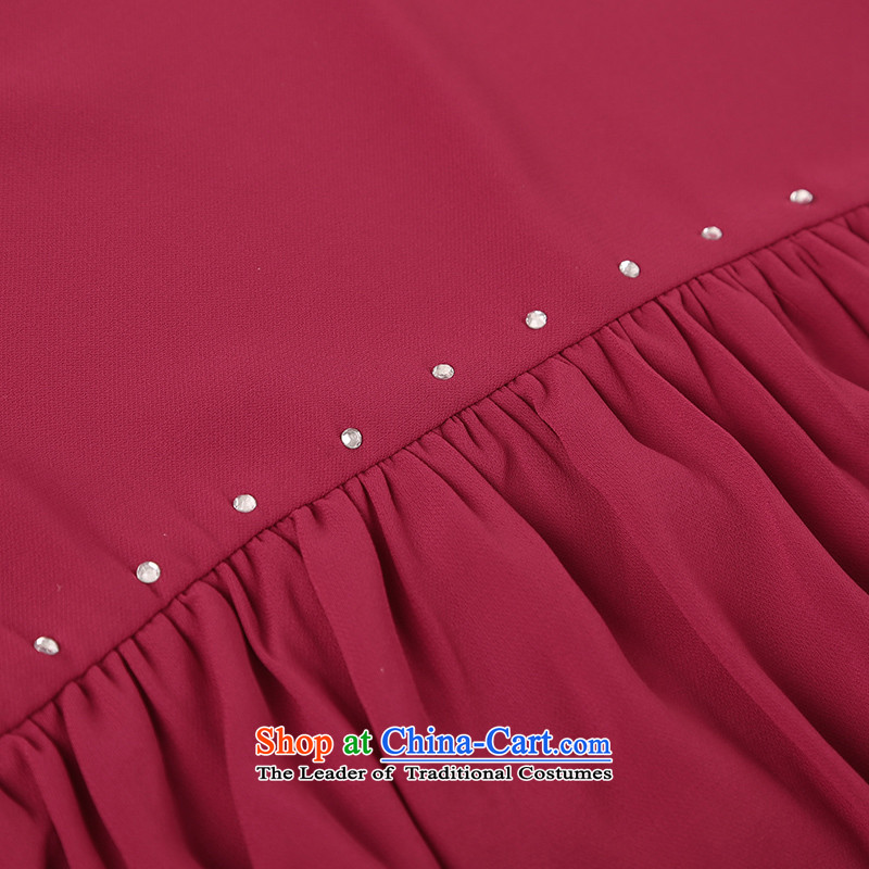 Improving access of 2015 Summer Korean New larger female thick MM stylish ironing drill chiffon skirt thick solid color graphics relaxd sister thin dresses 2801 wine red XXL, MUFUNA improving access () , , , shopping on the Internet