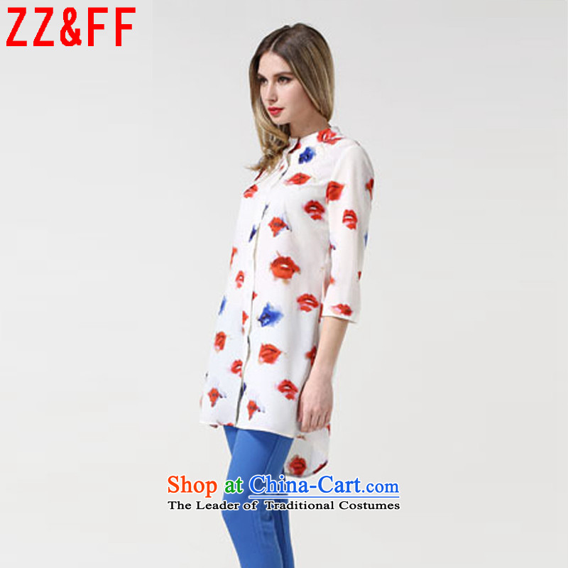 The new summer 2015 Zz&ff larger female decoration being unwell lips stamp Mock-neck seven female CS9032 sleeveless shirt white XXXXL,ZZ&FF,,, shopping on the Internet