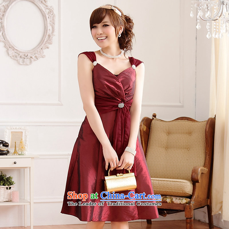 C.o.d. Package Mail 2015 new dinners ornate breast thin waist V-neck tie strap with diamond dress skirt _diamonds may be removed with girdles chest_ Wine red XL