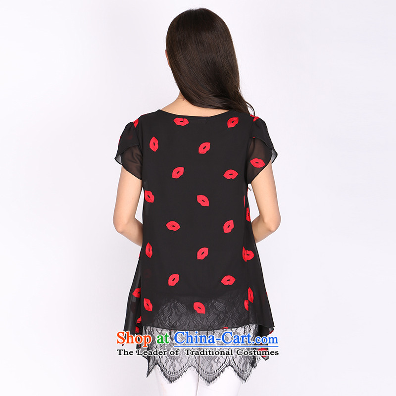 Shani flower lo xl female thick mm2015 summer new round-neck collar video thin lips stamp T-shirt shirt 2165 Black 6XL, shani flower sogni (D'oro) , , , shopping on the Internet