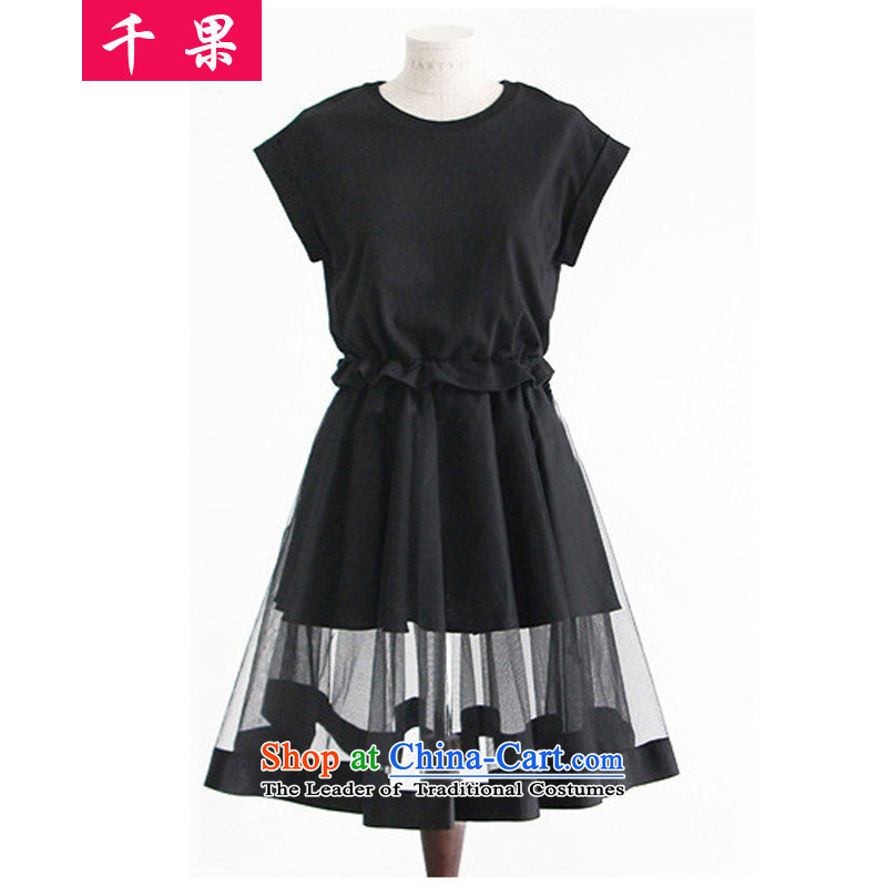 Thousands of large numbers to summer 2015 to intensify the long 200 catties thick mm thin western short-sleeved graphics thick sister women's dresses 0831 Black XXL recommendations 130-145, 000 fruit (QIANGUO shopping on the Internet has been pressed.)