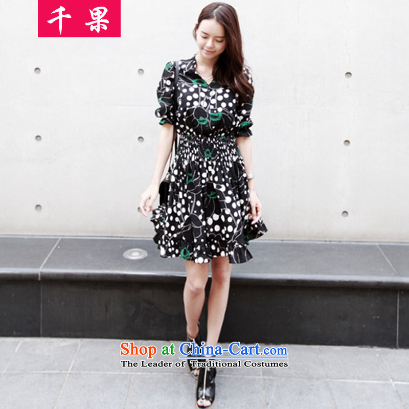 Thousands of fruit Summer 2015 new larger female thick MM summer Foutune of video thin bubble cuff stamp chiffon dresses picture color XXL, 5150 Gigabit fruit (QIANGUO shopping on the Internet has been pressed.)