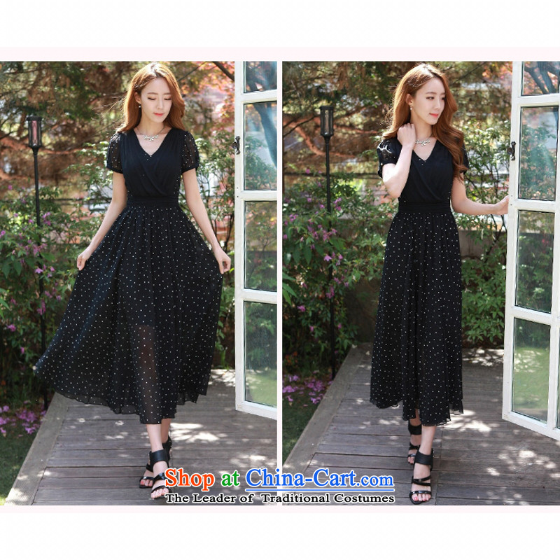 C.o.d. Package Mail 2015 Summer new stylish look sexy MM thick Korean value large long skirt Fashion wave point Sau San video thin temperament dresses black , L'Yi Sang land has been pressed shopping on the Internet