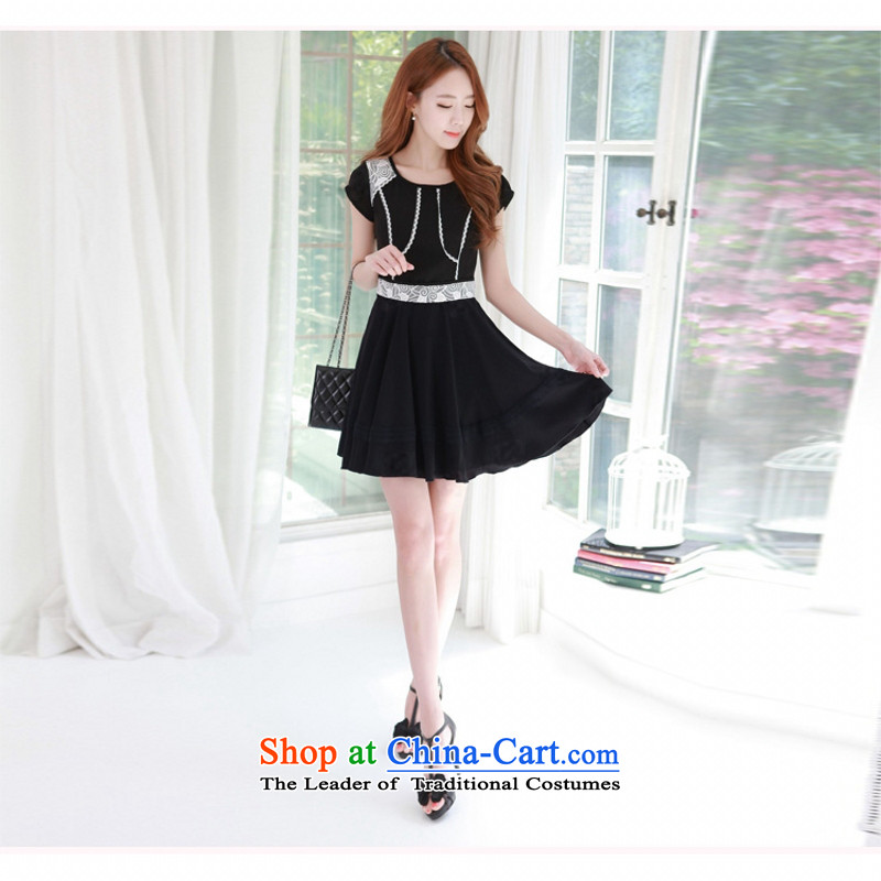 C.o.d. Package Mail 2015 Summer new stylish look sexy Korean round-neck collar short-sleeved high-end the Commission the stitching lace A Swing Sau San video thin dresses Black XL, land is of Yi , , , shopping on the Internet