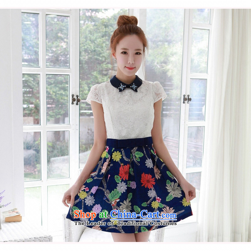 C.o.d. Package Mail won the 2015 summer edition new stylish look sexy larger manually staple pearl lapel lace stamp A swing video thin elegant white dresses , L'Yi Sang land has been pressed shopping on the Internet