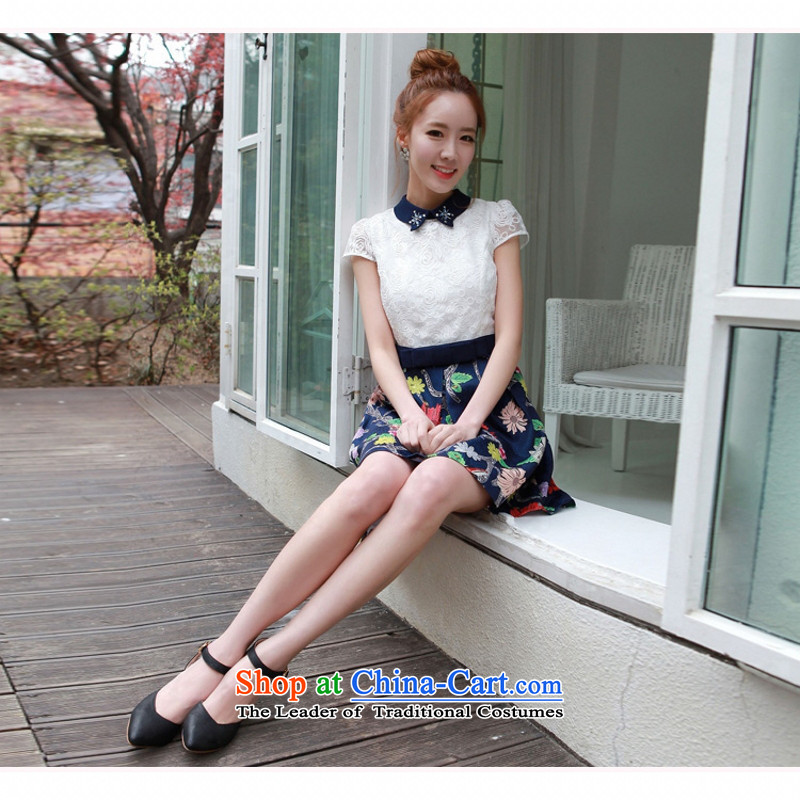 C.o.d. Package Mail won the 2015 summer edition new stylish look sexy larger manually staple pearl lapel lace stamp A swing video thin elegant white dresses , L'Yi Sang land has been pressed shopping on the Internet