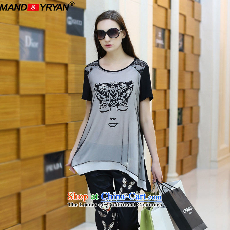 Mantile Eun European site large 2015 Women's Summer new stylish mm thick video does not rule under the thin double gauze stamp T-shirt figure _MDR1928 XL110-130 around 922.747