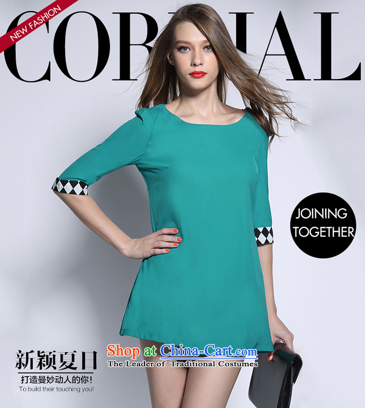 Improving access of 2015 Summer new minimalist stitching temperament dresses thick sister larger female graphics thin blue XXXL 3018 picture, prices, brand platters! The elections are supplied in the national character of distribution, so action, buy now enjoy more preferential! As soon as possible.
