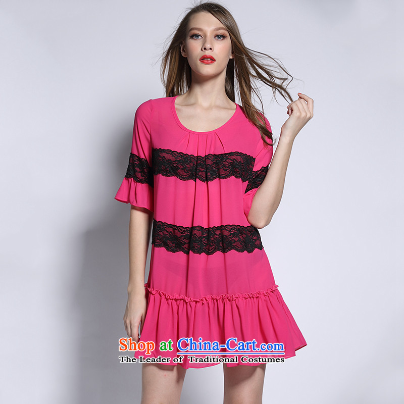 Improving access of 2015 Summer new larger female thick sister temperament knocked color lace stitching chiffon dresses in red XXL, 2,631 improving access (MUFUNA) , , , shopping on the Internet