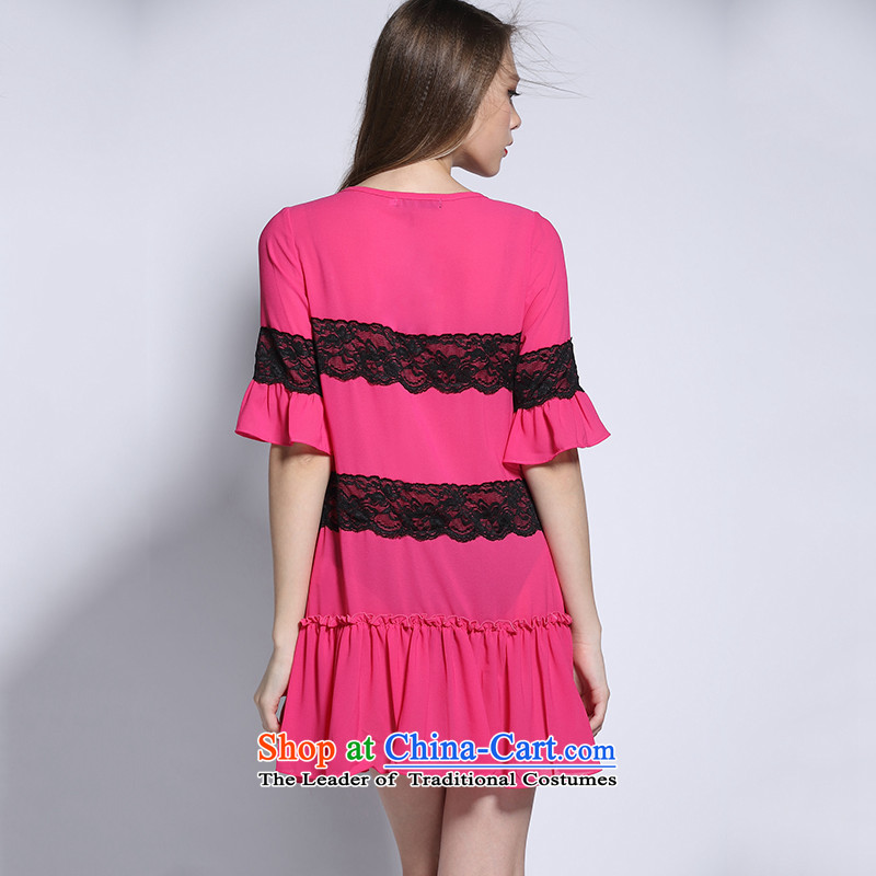 Improving access of 2015 Summer new larger female thick sister temperament knocked color lace stitching chiffon dresses in red XXL, 2,631 improving access (MUFUNA) , , , shopping on the Internet