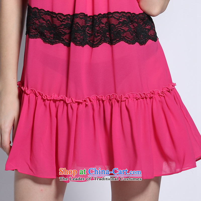 Improving access of 2015 Summer new larger female thick sister temperament knocked color lace stitching chiffon dresses in red XXL, 2,631 improving access (MUFUNA) , , , shopping on the Internet