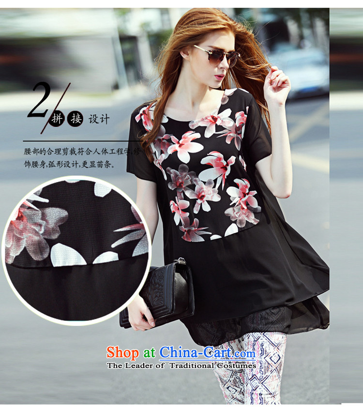 Szili Clinton to increase women's code in long chiffon shirt female short-sleeved 2015 Summer new expertise mm sister stylish stamp leave two kits chiffon dresses black L picture, prices, brand platters! The elections are supplied in the national character of distribution, so action, buy now enjoy more preferential! As soon as possible.