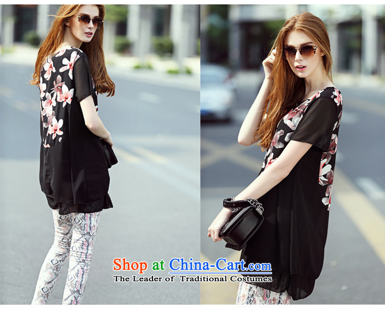 Szili Clinton to increase women's code in long chiffon shirt female short-sleeved 2015 Summer new expertise mm sister stylish stamp leave two kits chiffon dresses black L picture, prices, brand platters! The elections are supplied in the national character of distribution, so action, buy now enjoy more preferential! As soon as possible.