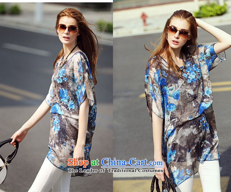 Szili Clinton to increase women's code. long) chiffon shirt female short-sleeved Summer 2015 mm thick sister loose stamp personality new chiffon suits skirts XXXL Blue Photo, prices, brand platters! The elections are supplied in the national character of distribution, so action, buy now enjoy more preferential! As soon as possible.