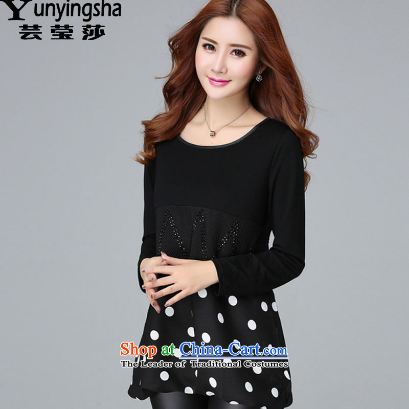 Yun-ying large sa 2015 Autumn women with new fat mm increase to round-neck collar larger t-shirts, forming the Netherlands   is female D9627 Black XL, Ying sa shopping on the Internet has been pressed.