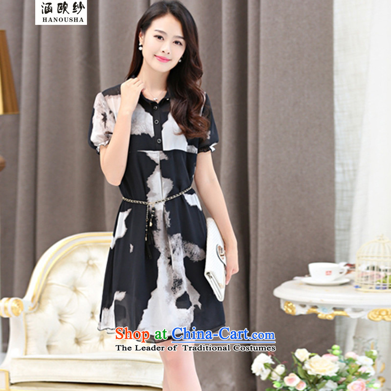 Euro 2015 Summer yarn covered by the new fat mm to xl chiffon dresses Korean loose video thin black skirt to suit mother waist XXL, link Europe yarn (hanousha covering) , , , shopping on the Internet