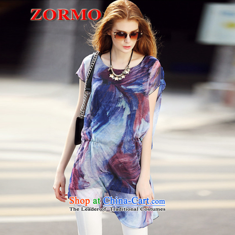 ?Large European and American women ZORMO replace 2015 Summer new abstract stamp to increase the number of the Netherlands picture chiffon colored?XL