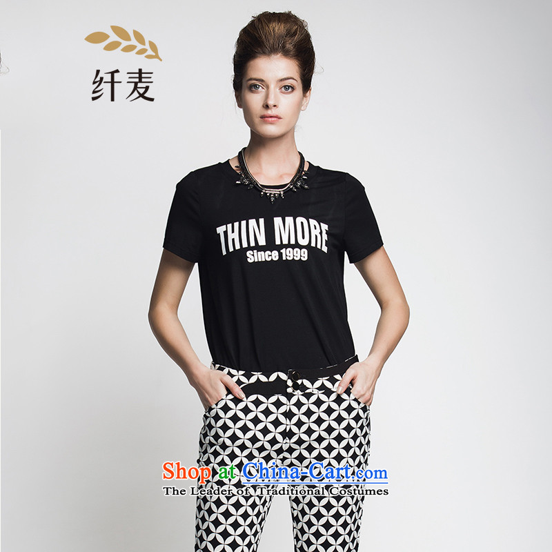 The former Yugoslavia Migdal Code women 2015 Summer new fat mm Sleek and versatile letter short-sleeved T-shirt 952153939 female black 4XL
