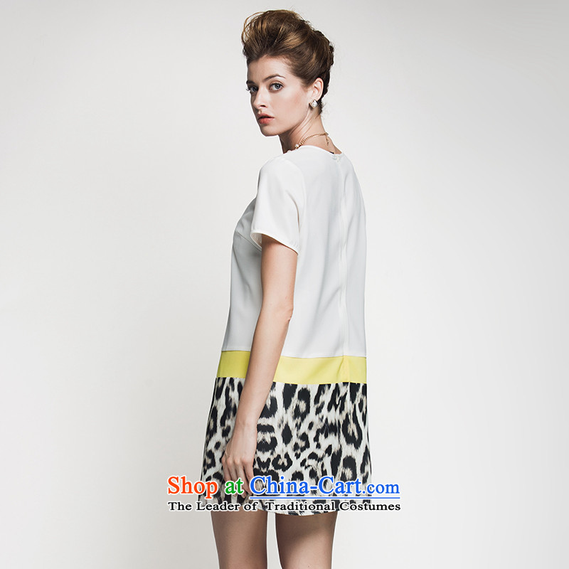 The former Yugoslavia Migdal Code women 2015 Summer new stylish mm thick leopard stitching temperament dresses 952103151  4XL, white slim Mak , , , shopping on the Internet