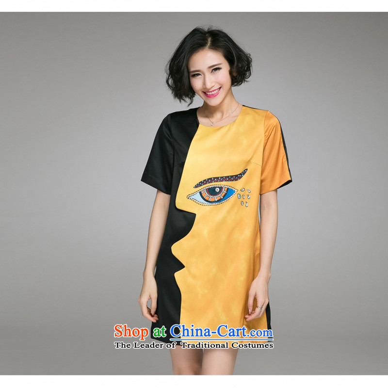 C.o.d. Package Mail thick MM larger women's Summer 2015 new products Sleek and Sexy personality with big eyes ironing drill tie-dye Sau San dresses XXXL orange