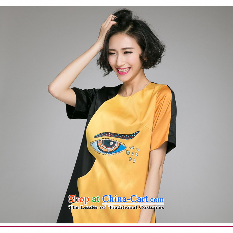 C.o.d. Package Mail thick MM larger women's Summer 2015 new products Sleek and Sexy personality with big eyes ironing drill tie-dye Sau San dresses orange XXXL, land still El Yi shopping on the Internet has been pressed.