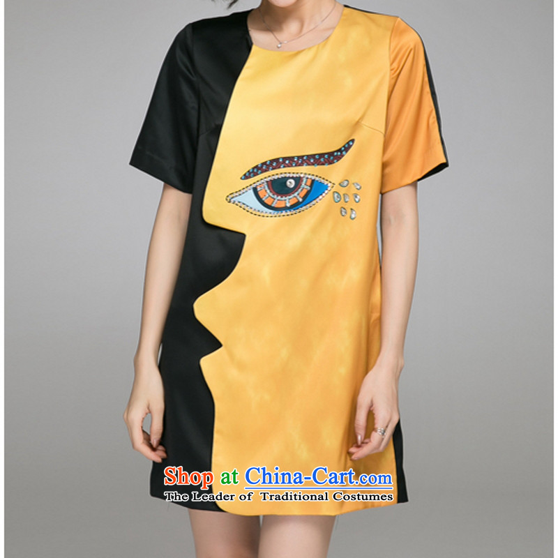 C.o.d. Package Mail thick MM larger women's Summer 2015 new products Sleek and Sexy personality with big eyes ironing drill tie-dye Sau San dresses orange XXXL, land still El Yi shopping on the Internet has been pressed.