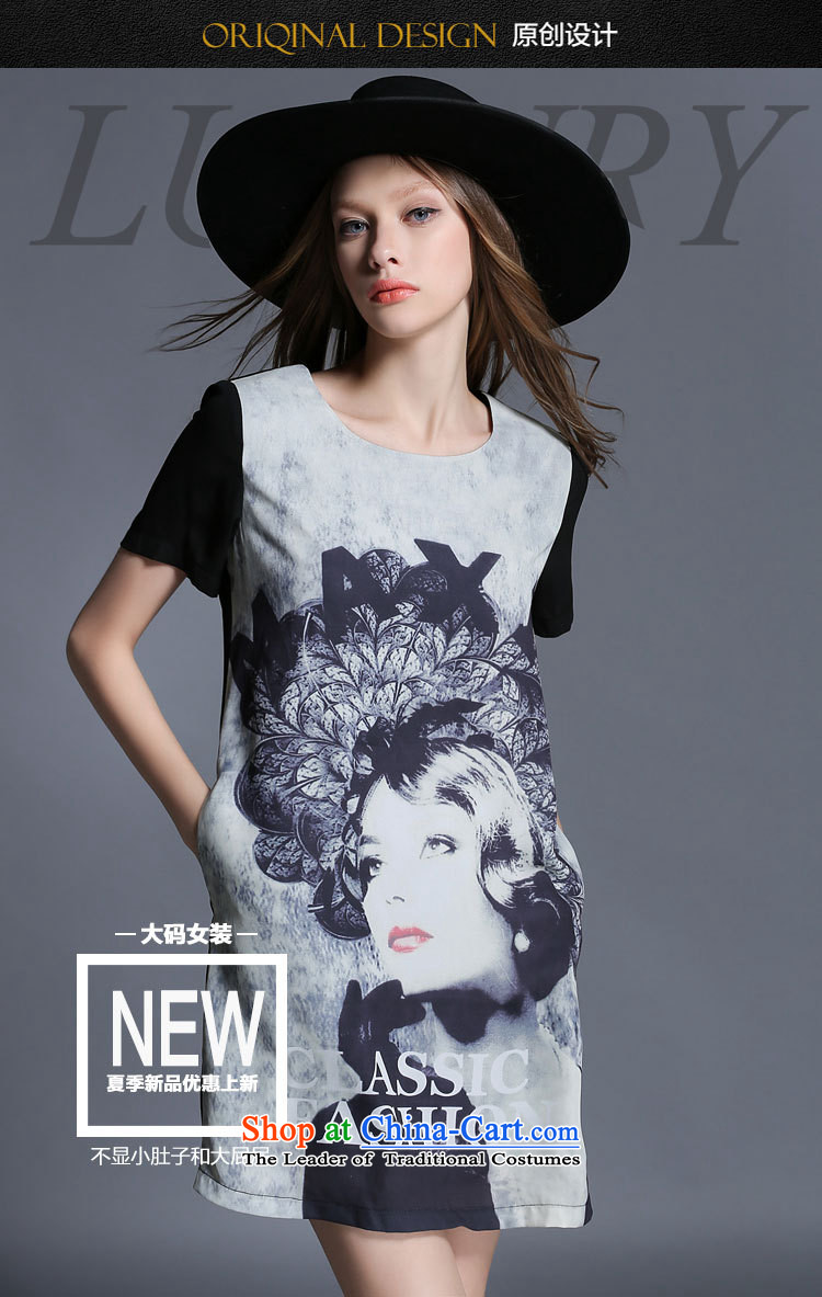 Improving access of 2015 Summer new mm thick larger women's fashion stamp loose short-sleeved round-neck collar dresses chiffon skirt thin black XXXL 1907 picture, prices, brand platters! The elections are supplied in the national character of distribution, so action, buy now enjoy more preferential! As soon as possible.