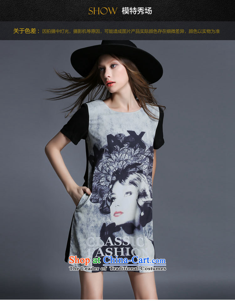 Improving access of 2015 Summer new mm thick larger women's fashion stamp loose short-sleeved round-neck collar dresses chiffon skirt thin black XXXL 1907 picture, prices, brand platters! The elections are supplied in the national character of distribution, so action, buy now enjoy more preferential! As soon as possible.