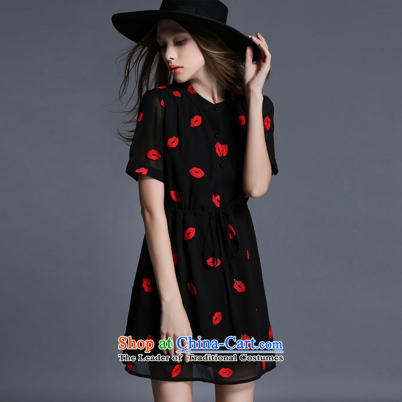 Improving access of 2015 Summer new mm thick large female chiffon red lips elastic drawcord video in thin long skirt 1909 Black XXL, MUFUNA improving access () , , , shopping on the Internet