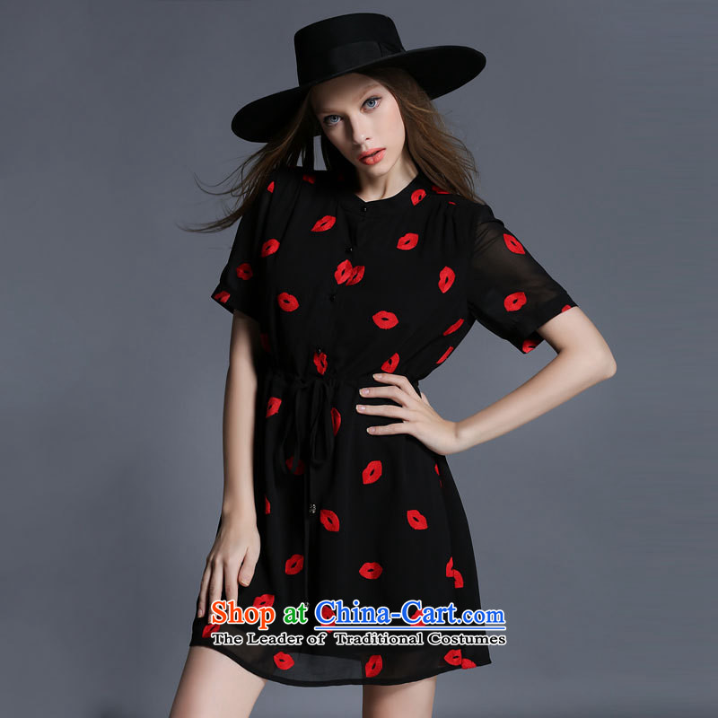 Improving access of 2015 Summer new mm thick large female chiffon red lips elastic drawcord video in thin long skirt 1909 Black XXL, MUFUNA improving access () , , , shopping on the Internet