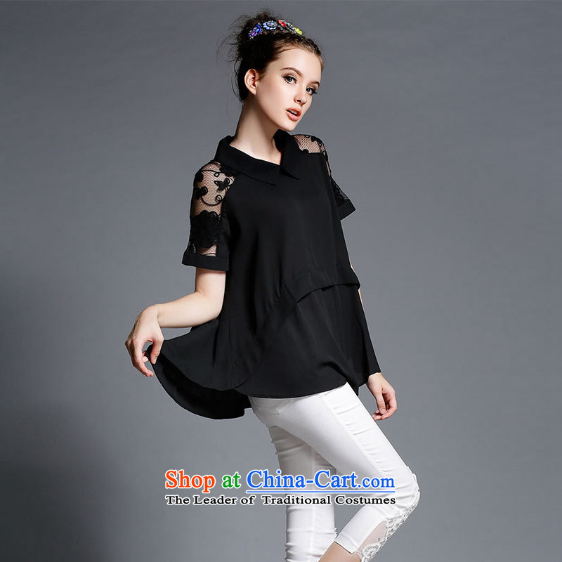 Improving access of 2015 Summer new larger female thick mm solid color loose chiffon shirt out Thick Long Short-sleeved T-shirt T-shirts irregular 1898 Black XXXL, MUFUNA improving access () , , , shopping on the Internet