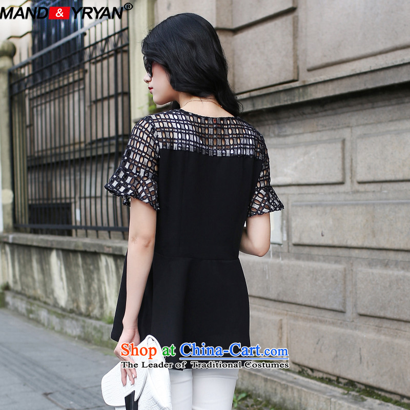 Mantile tu 2015 Western large female summer fat mm short-sleeved T-shirt lace stitching to intensify the thick black T-shirt MDR1759 sister XXXL150-160 around 922.747, mantile mandyryan Eun () , , , shopping on the Internet