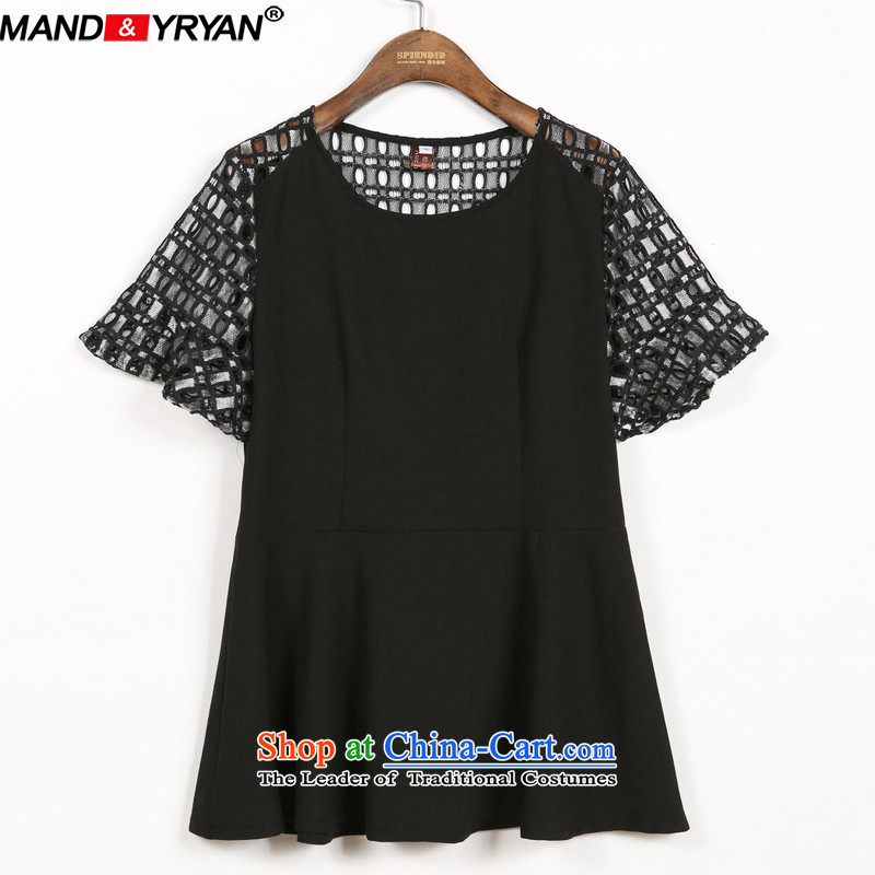 Mantile tu 2015 Western large female summer fat mm short-sleeved T-shirt lace stitching to intensify the thick black T-shirt MDR1759 sister XXXL150-160 around 922.747, mantile mandyryan Eun () , , , shopping on the Internet