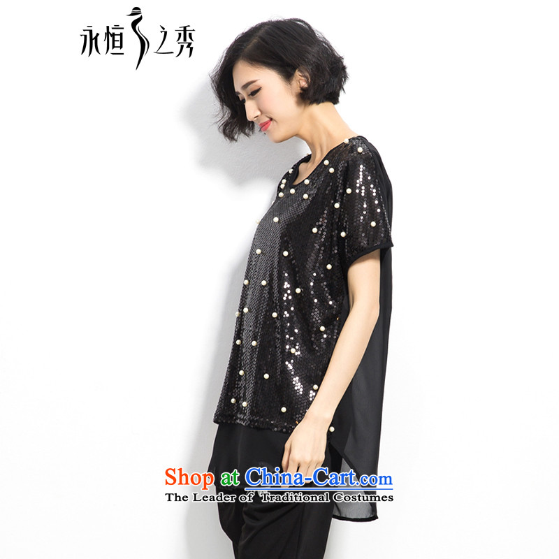 The eternal summer 2015, Sau thick mm new larger female high on-chip beads in making long thin black T-shirt graphics XL, eternal Soo , , , shopping on the Internet